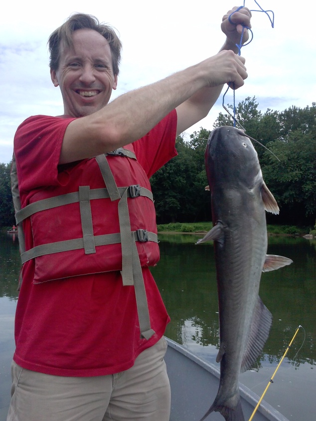 Larger blue catfish caught from boat.